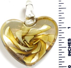 Glass Pendant Flower Big Heart Clear Yellow PD860