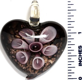 Glass Pendant Flower Heart Black Gold Lavender PD862