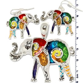 Set Earring Pendant Multi Color Elephant PD871