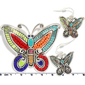 Set Pendant Earring Butterfly Multi Color PD879