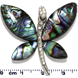 Abalone Pendant Silver Dragonfly Rhinestone PD890
