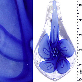 Glass Pendant Spoon Leaf Flower Clear Blue PD891