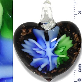 Glass Pendant Flower Heart Gold Black Blue Green PD901