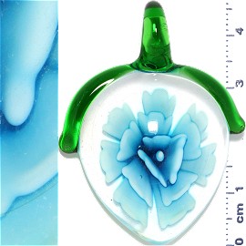 Glass Pendant Flower Lemon Clear Turquoise PD915