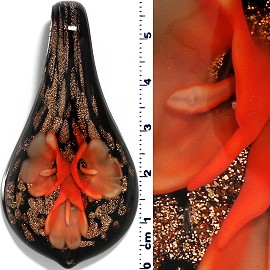 Glass Pendant Leaf Spoon Flower Black Gold Orange PD922