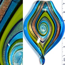 Glass Pendant Leaf Twist Tip Turquoise PD926