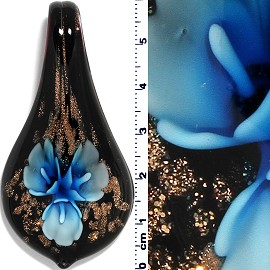 Glass Pendant Leaf Spoon Flower Black Gold Sky Blue Turquo PD929