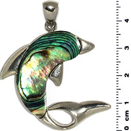 Abalone Pendant Dolphin Silver Metallic Tone Green PD931