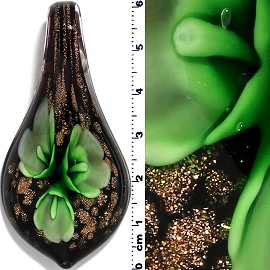 Glass Pendant Leaf Spoon Flower Black Gold Green PD933