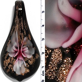 Glass Pendant Leaf Spoon Flower Black Gold Pink PD935