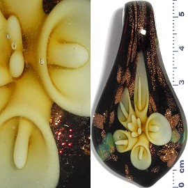 Glass Pendant Flower Spoon Black Gold Yellow PD941
