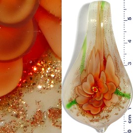 Glass Pendant Flower Spoon Gold White Orange PD953