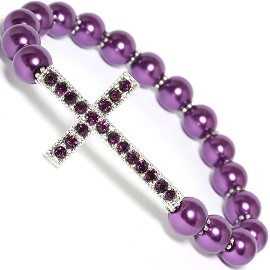 Stretch Purple Cross Bracelet 6mm Beads Purple SBR1281