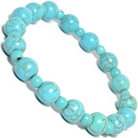 7"Stretch Bracelet Earth Stone Beads Round Turquoise SBR236