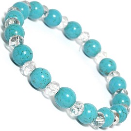 7.25"Stretch Bracelet Earth Stone Turquoise Crystal Clear SBR244