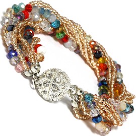 Bracelet Crystal Seed Beads Multi Color Gold SBR246