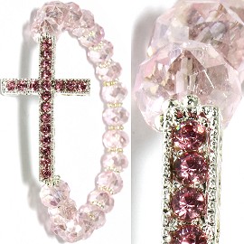 Stretch Pink Cross Bracelet 8mm Beads Pink SBR248
