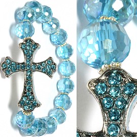 Stretch Fancy Cross Bracelet Rhinestone Beads Turquoise SBR272