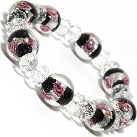 7" Stretch Bracelet Glass Rose Crystal Bead Clear Black SBR300