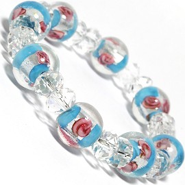 7" Stretch Bracelet Glass Rose Crystal Bead Clear Baby Tu SBR320