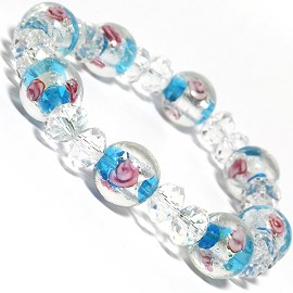 7" Stretch Bracelet Glass Rose Crystal Bead Clear Turquoi SBR321