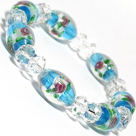 7" Stretch Bracelet Glass Rose Crystal Bead Oval Clear Tu SBR348