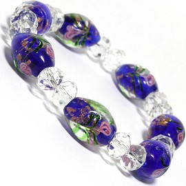 7" Stretch Bracelet Glass Rose Crystal Bead Oval Cle Blue SBR351