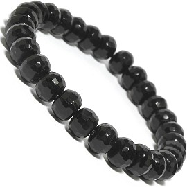 7" Stretch Bracelet 8mm Crystal Cut Beads Shiny Black SBR388