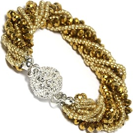 Bead Crystal Bracelet Rhinestone Magnetic Clasp Gold SBR407