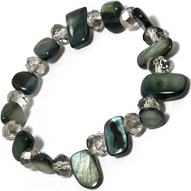 Stretch Bracelet 6" Crystal Rectangle Stone Clear D Green SBR421