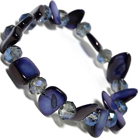 Stretch Bracelet 6" Crystal Rectangle Stone Blue SBR425