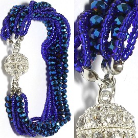 Bead Crystal Bracelet Rhinestone Magnetic Clasp Blue SBR463