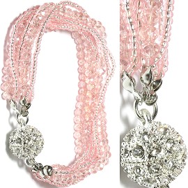 Bead Crystal Bracelet Rhinestone Magnetic Clasp Pink SBR465