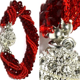 Bead Crystal Bracelet Rhinestone Magnetic Clasp Red SBR467