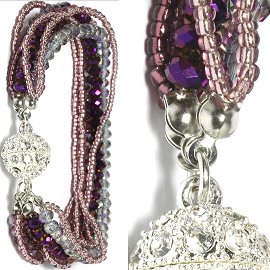 Bead Crystal Bracelet Rhinestone Magnetic Clasp Purple SBR493