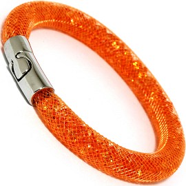 Mesh Net Crystal Orange Filled Bracelet Magnetic Clasp SBR503
