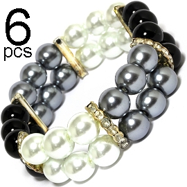6pcs Smooth Bead Stretch Bracelet Black White Gray SBR541