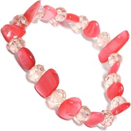 Stretch Bracelet 6" Crystal Rectangle Stone LT Red Clear SBR548
