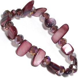 Stretch Bracelet 6" Crystal Rectangle Stone Beads Purple SBR551