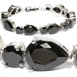 7" Zircon Tear Drop Circle Crystal Bracelet Silver Black SBR577