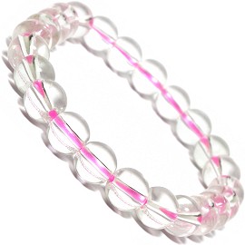 Stretch Bracelet Smooth 8mm Clear Beads String Pink SBR580