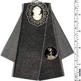 Fancy Brooch Tie Pin Oval Portrait Black Gray Silver Ivory Spp02