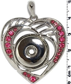1pc Snap on Pendant Holder Heart Silver Pink ZB111