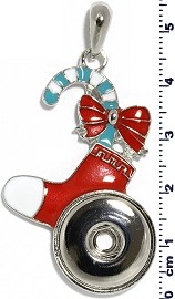 Christmas Stocking Bow 18mm Snap On Holder Pendant Red ZB548