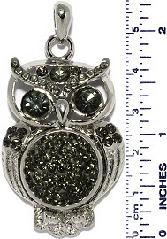 Owl Bird Rhinestones Snap On Pendant Metallic Gray ZB760