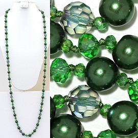 Necklace Lariat 46" Inches Crystal Oval Round Bead Green ZN005