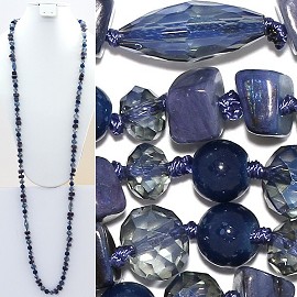 Necklace Lariat 46" Crystal Oval Round Stone Bead Blue ZN007