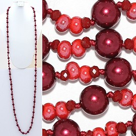 Necklace Lariat 60" Crystal Oval Round Beads Red ZN019