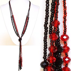 Necklace Lariat Crystal Bead Red Black ZN029