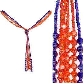 Necklace Lariat Crystal Bead Blue Orange ZN030